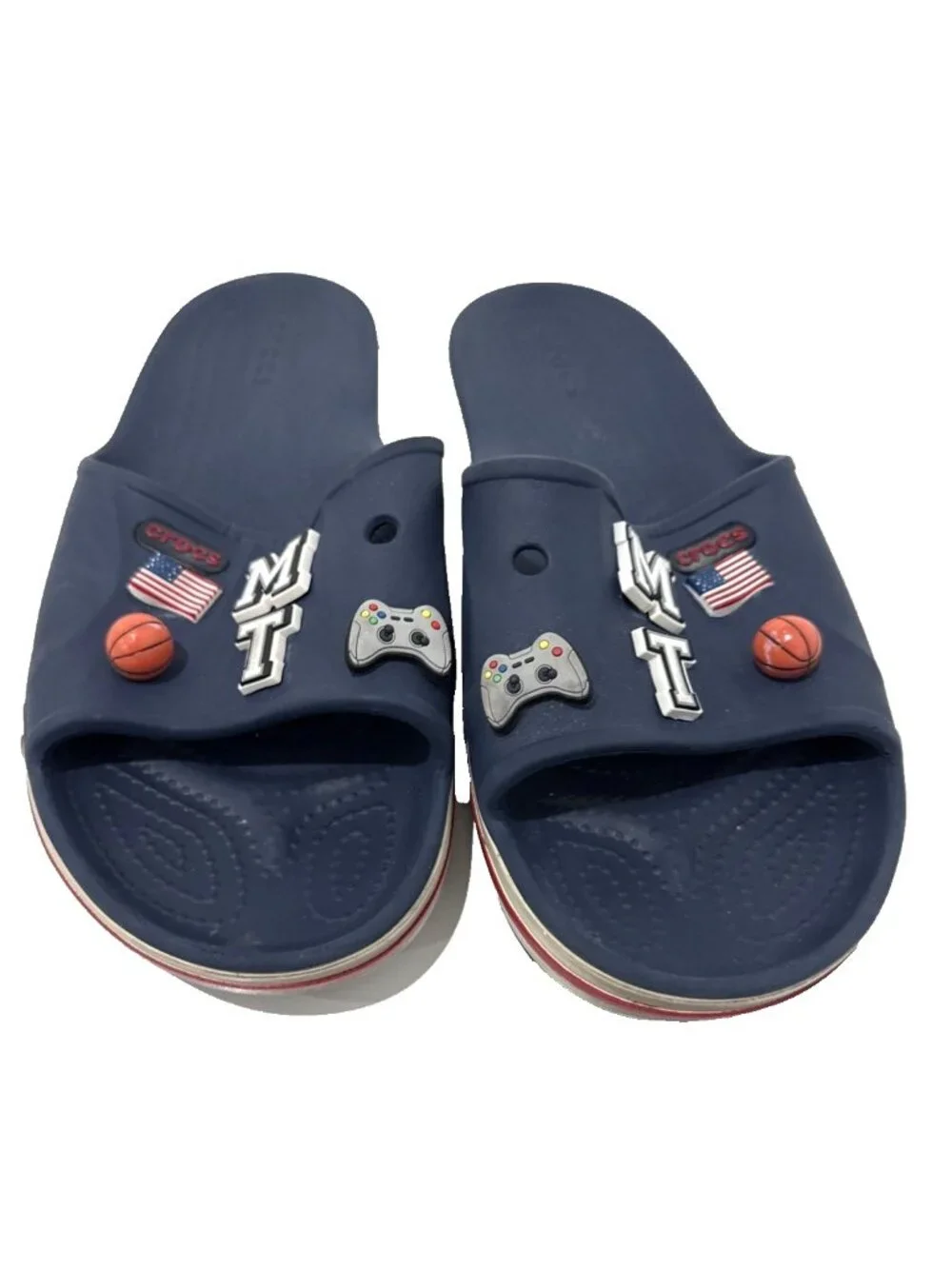 Crocs Blue Bayaband Sandals Slides Flip Flop Jibbitz Mens 10 Womens 12